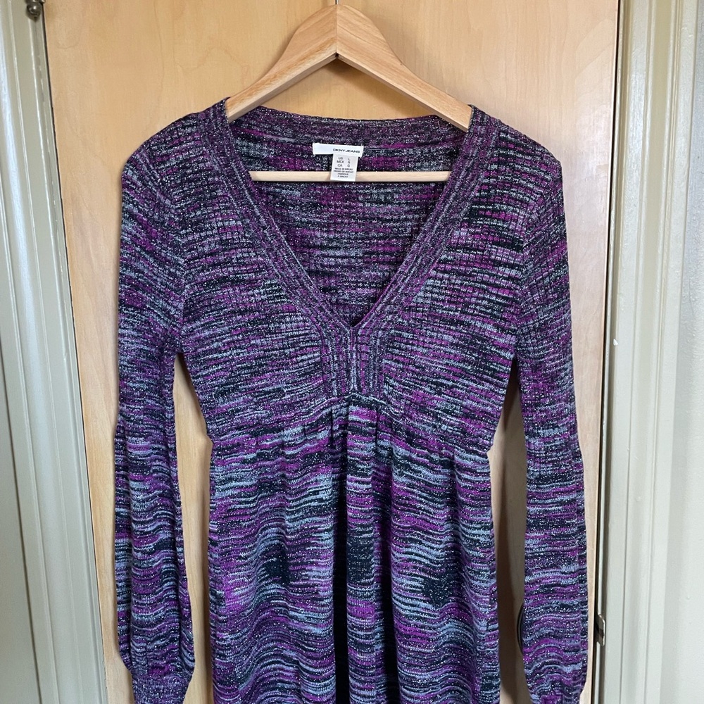 Purple and Black Knit Sweater Dress